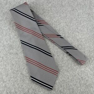 VTG Cerruti 1881 Tie Mens All Silk Houndstooth Red Blue Jacquard Striped Necktie